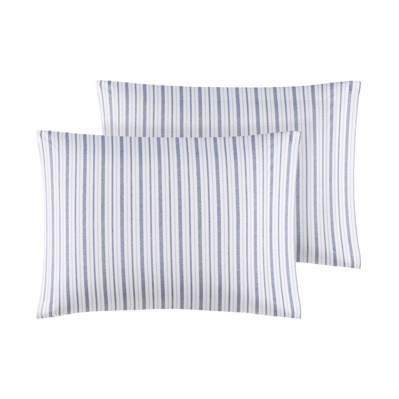 Queen Blue Stripe Cotton Percale Sheet Set