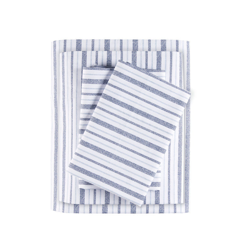 Queen Blue Stripe Cotton Percale Sheet Set