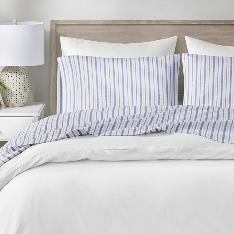 Queen Blue Stripe Cotton Percale Sheet Set