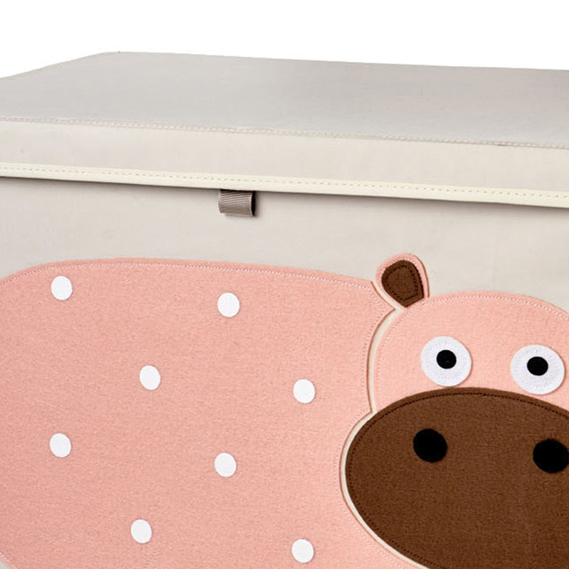 Pink Hippo Polyester Collapsible Toy Chest with Lid