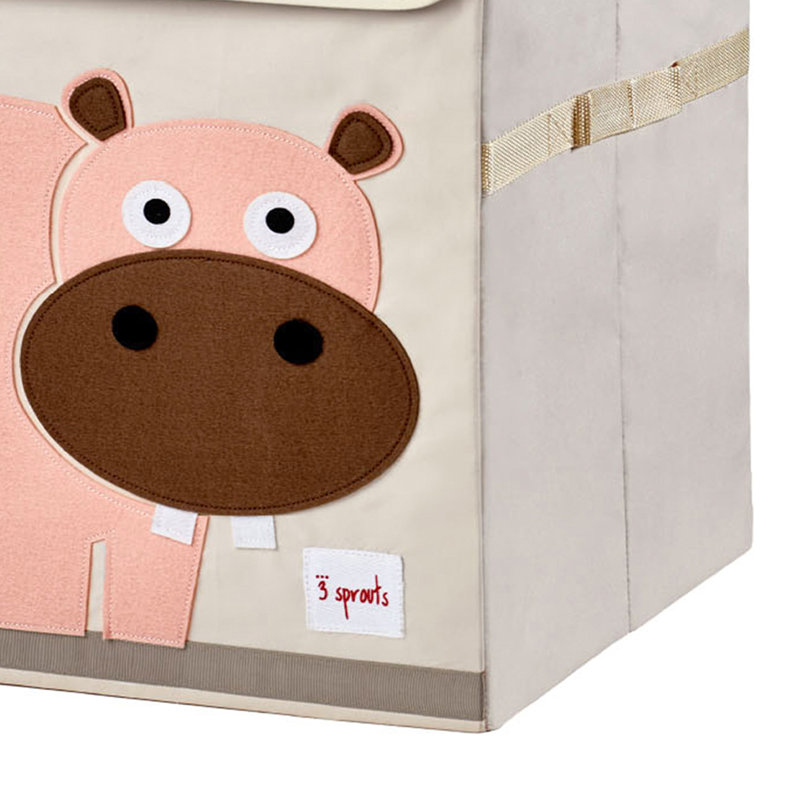 Pink Hippo Polyester Collapsible Toy Chest with Lid