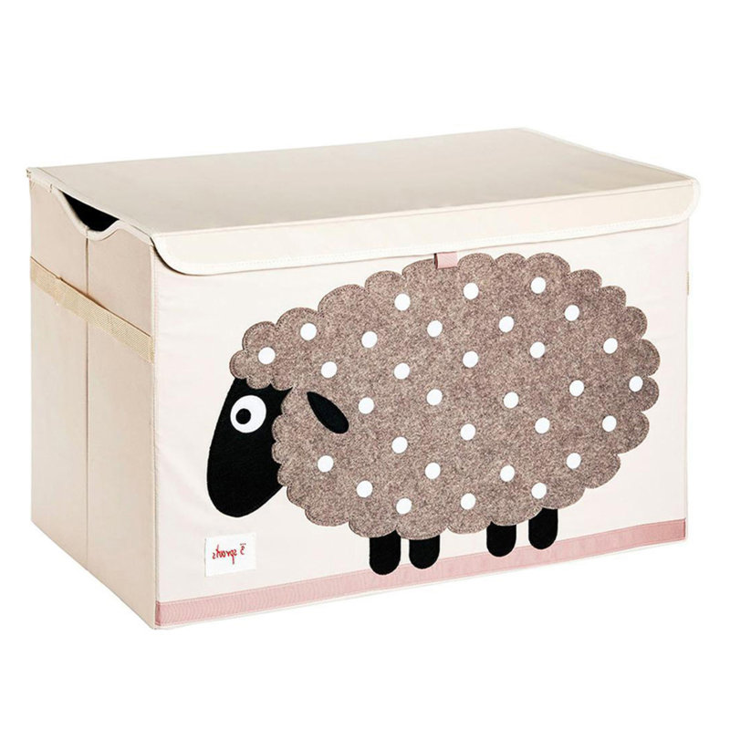 Beige Collapsible Toy Chest with Sheep Design