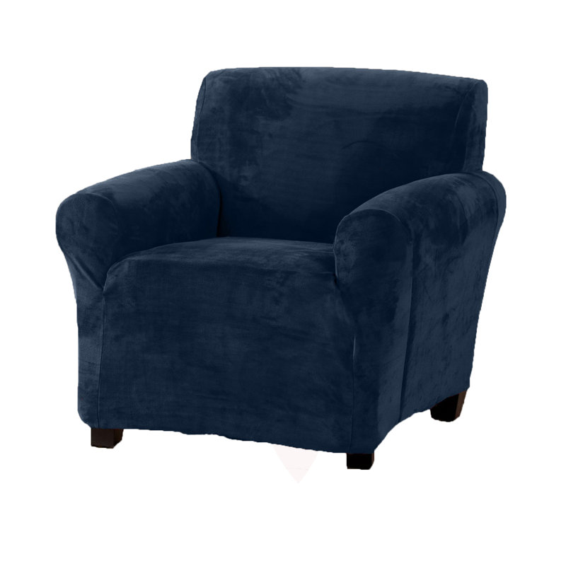 Dark Denim Blue Velvet Plush Stretch Recliner Slipcover