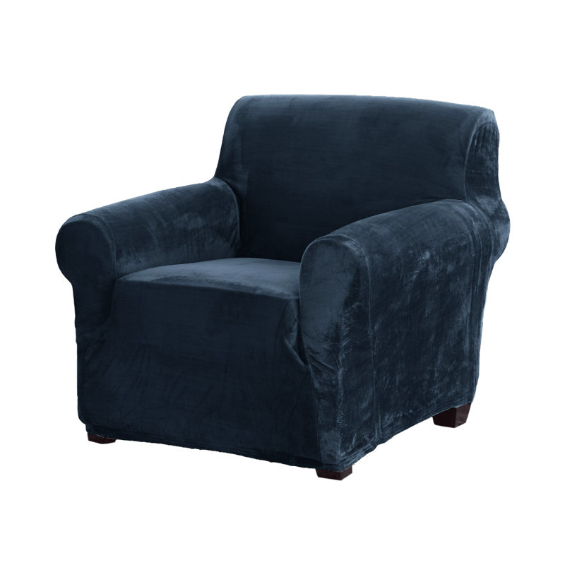 Dark Denim Blue Velvet Plush Stretch Recliner Slipcover