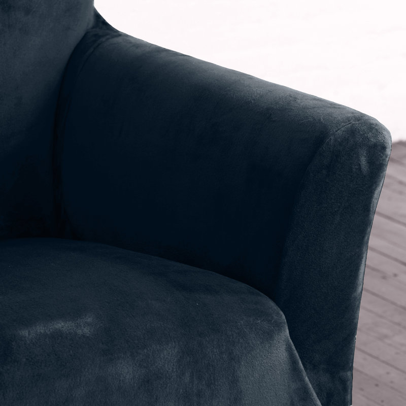 Dark Denim Blue Velvet Plush Stretch Recliner Slipcover