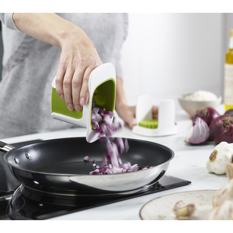 White and Green Box-Shaped Vegetable Chopper with Stainless Steel Blades