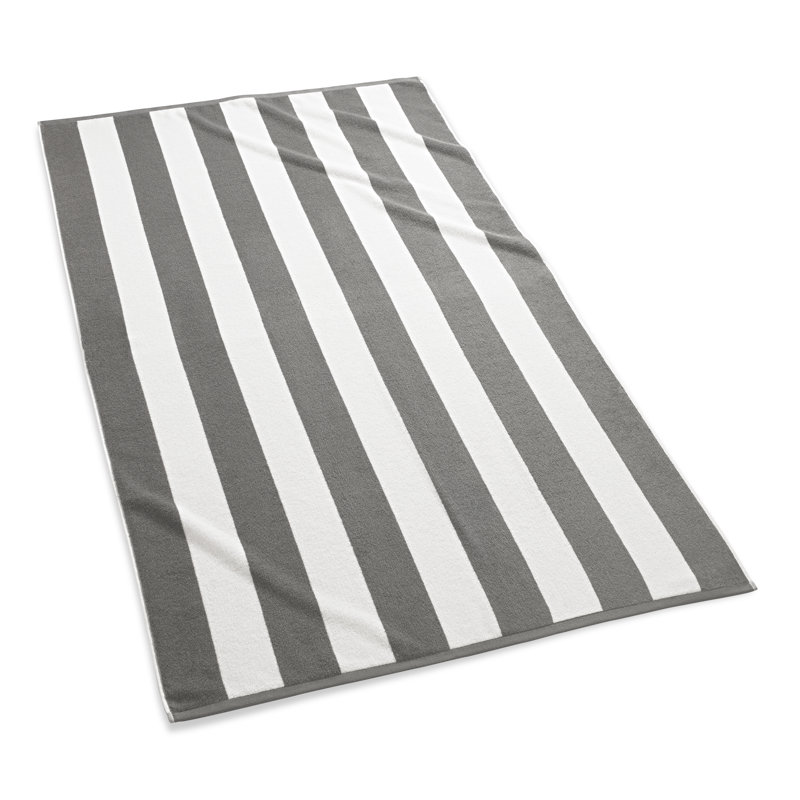 Gray and White Striped Cotton Beach Towel