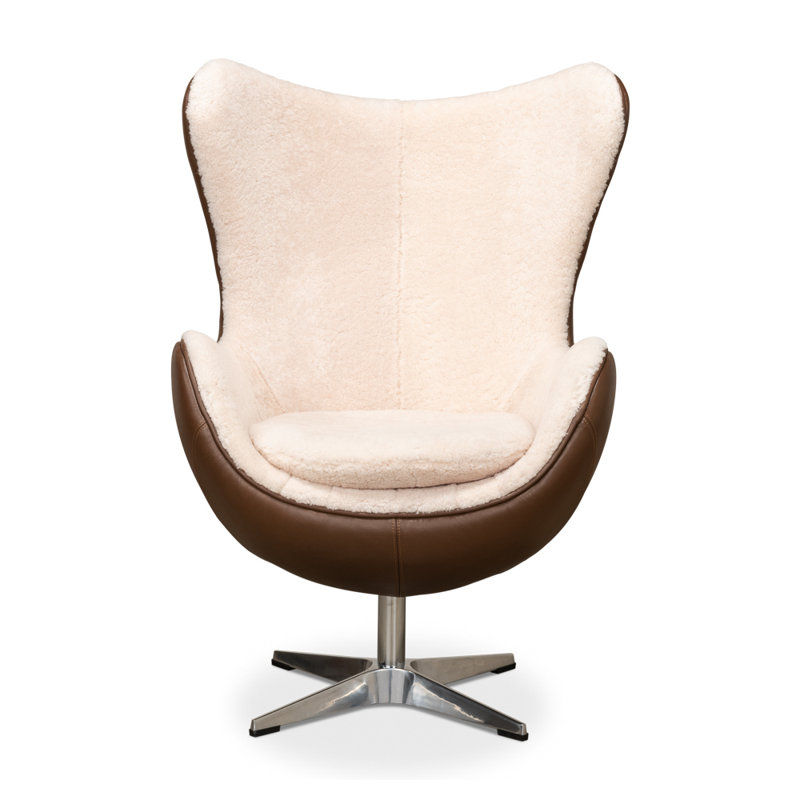 Brown Metal Contemporary Arm Chair with Shearling Upholstery