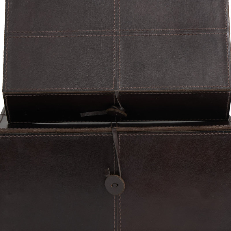 Dark Brown Faux Leather Rectangular Storage Boxes with Hinged Lids, Set of 2