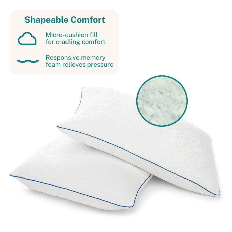 Standard White Gel Memory Foam Pillow Set with Polyester Cover