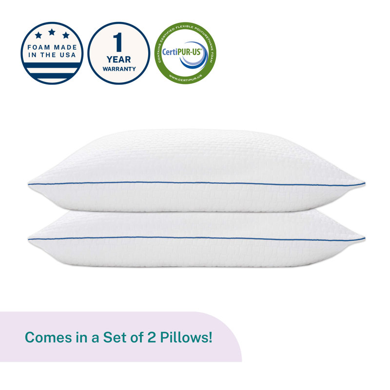 Standard White Gel Memory Foam Pillow Set with Polyester Cover