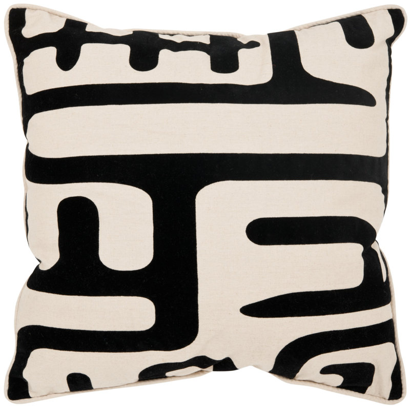 18" Black and Beige Abstract Linen Cotton Throw Pillow Set