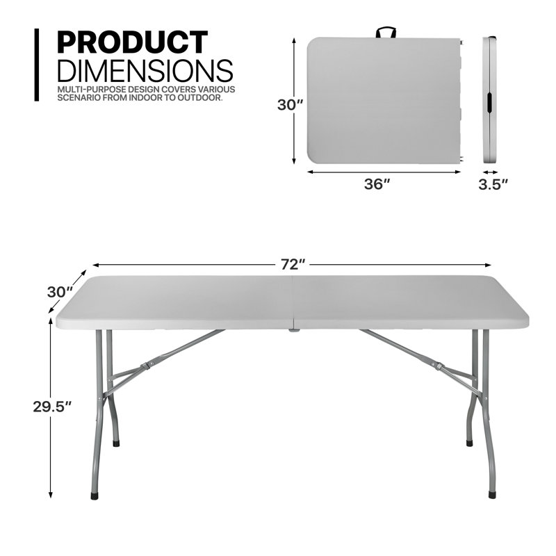 Gray Plastic Folding Table with Steel Frame for Indoor/Outdoor Use