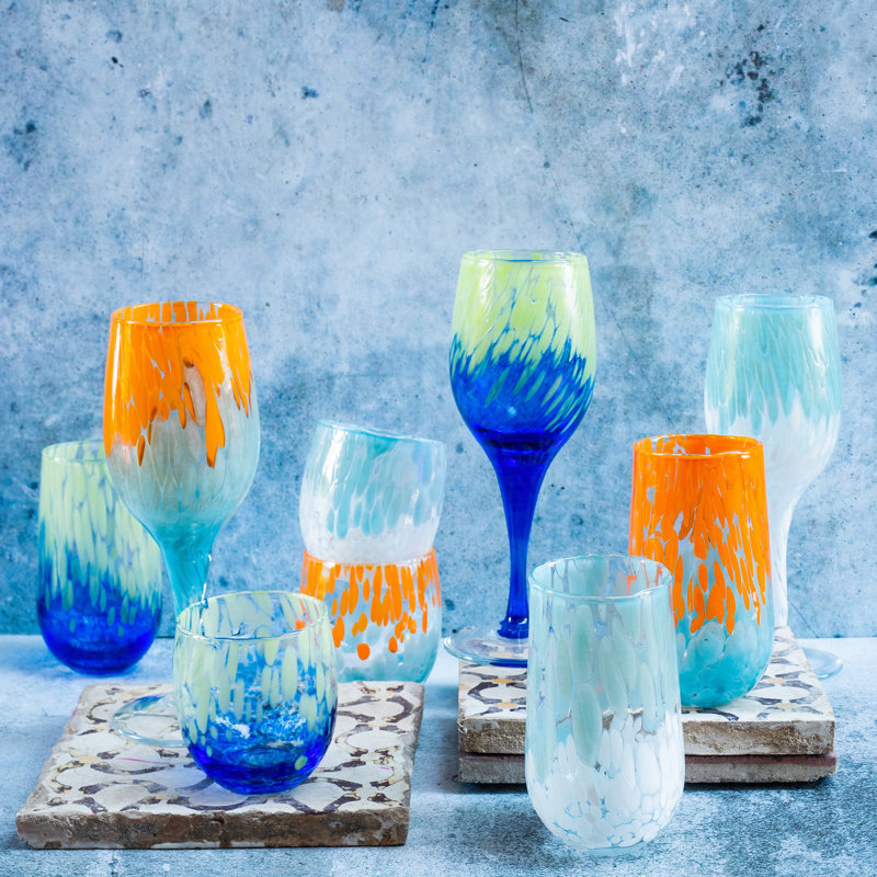 Nuvola 10 oz Orange and Light Blue Glass Tumbler