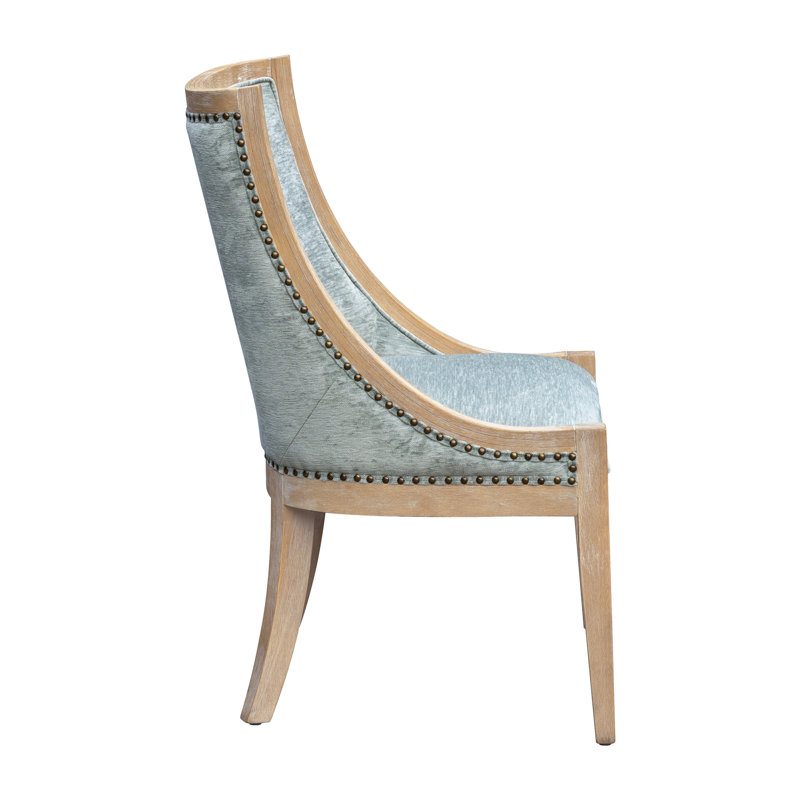 Elmcrest Soft Green Upholstered Dining Chair with Brass Nailhead Trim
