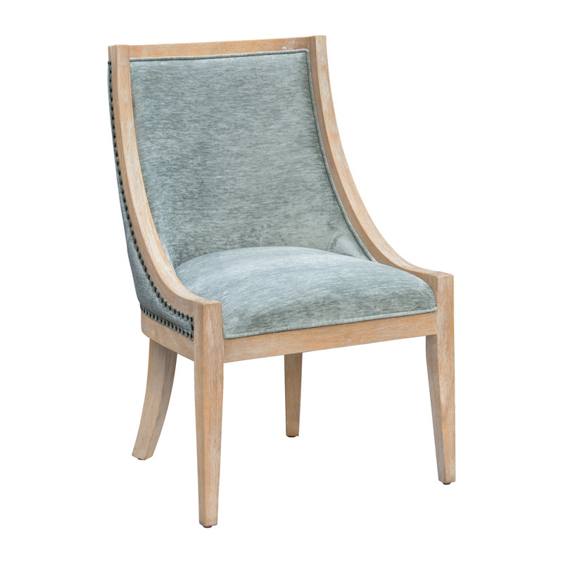 Elmcrest Soft Green Upholstered Dining Chair with Brass Nailhead Trim