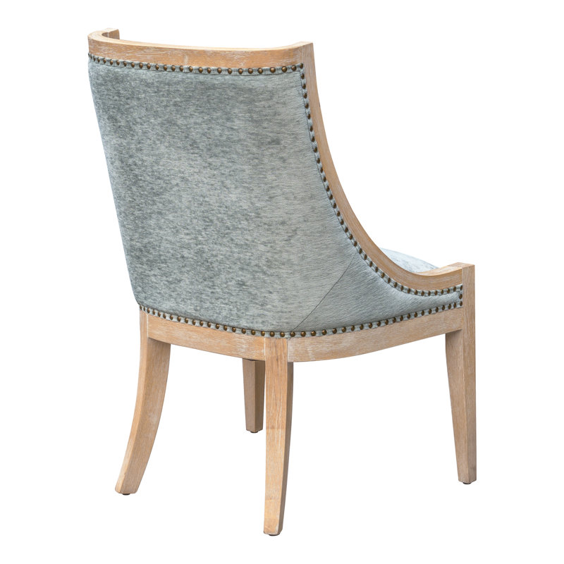 Elmcrest Soft Green Upholstered Dining Chair with Brass Nailhead Trim
