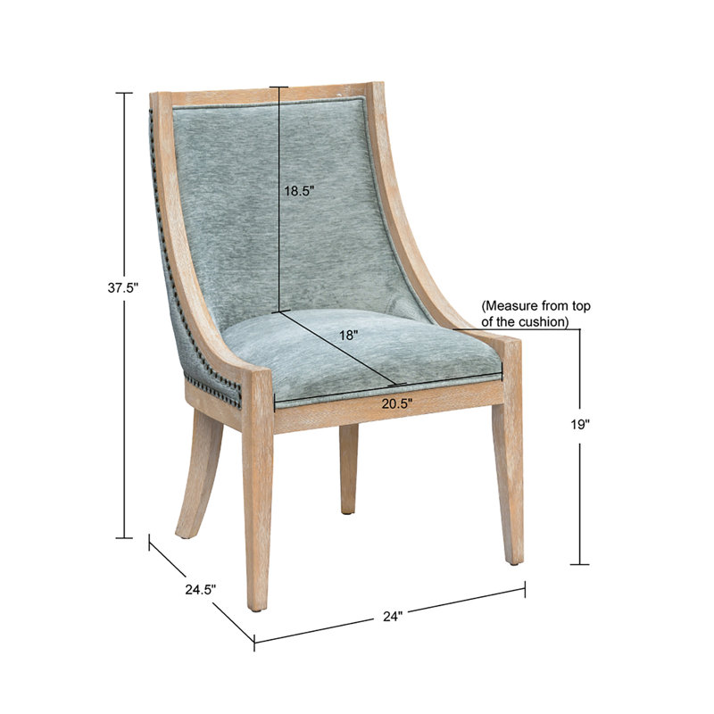 Elmcrest Soft Green Upholstered Dining Chair with Brass Nailhead Trim