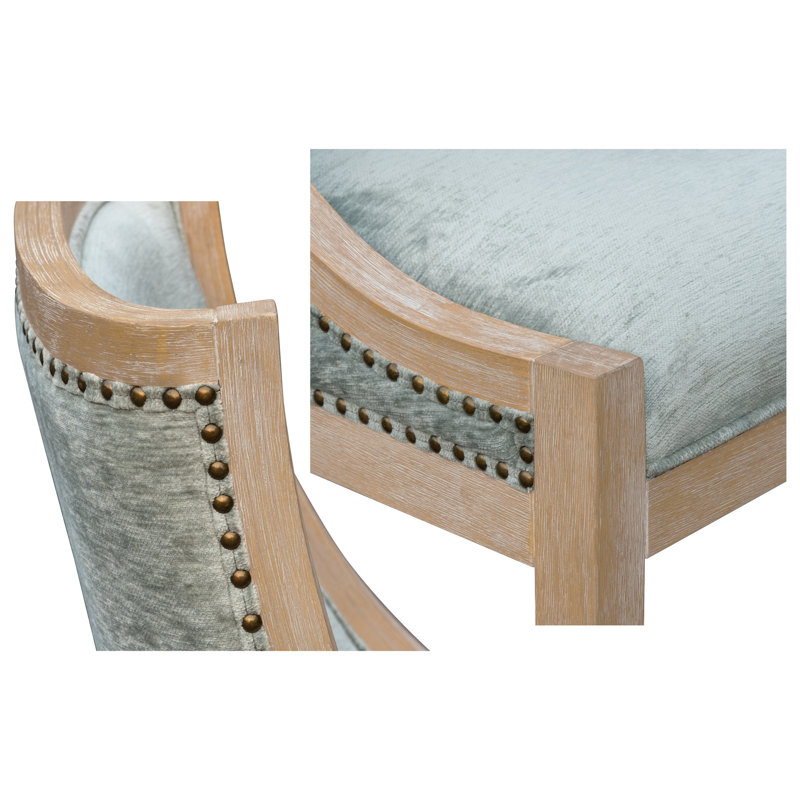 Elmcrest Soft Green Upholstered Dining Chair with Brass Nailhead Trim