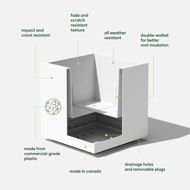 Modern Cube 22" White Polypropylene Planter with Drainage Holes