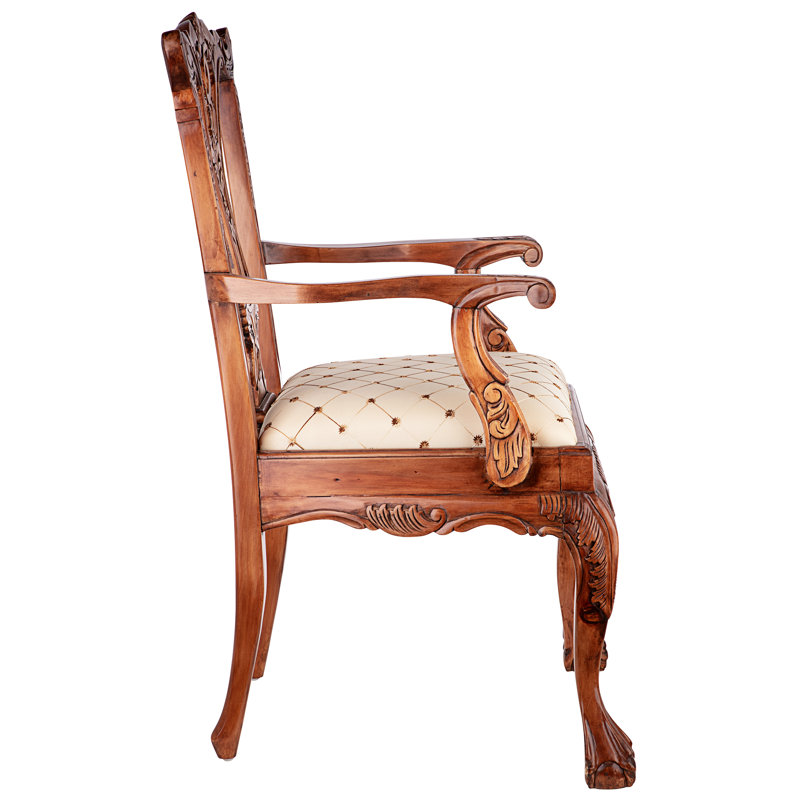 Handcrafted Mahogany English Chippendale Armchair in Blue and Gold