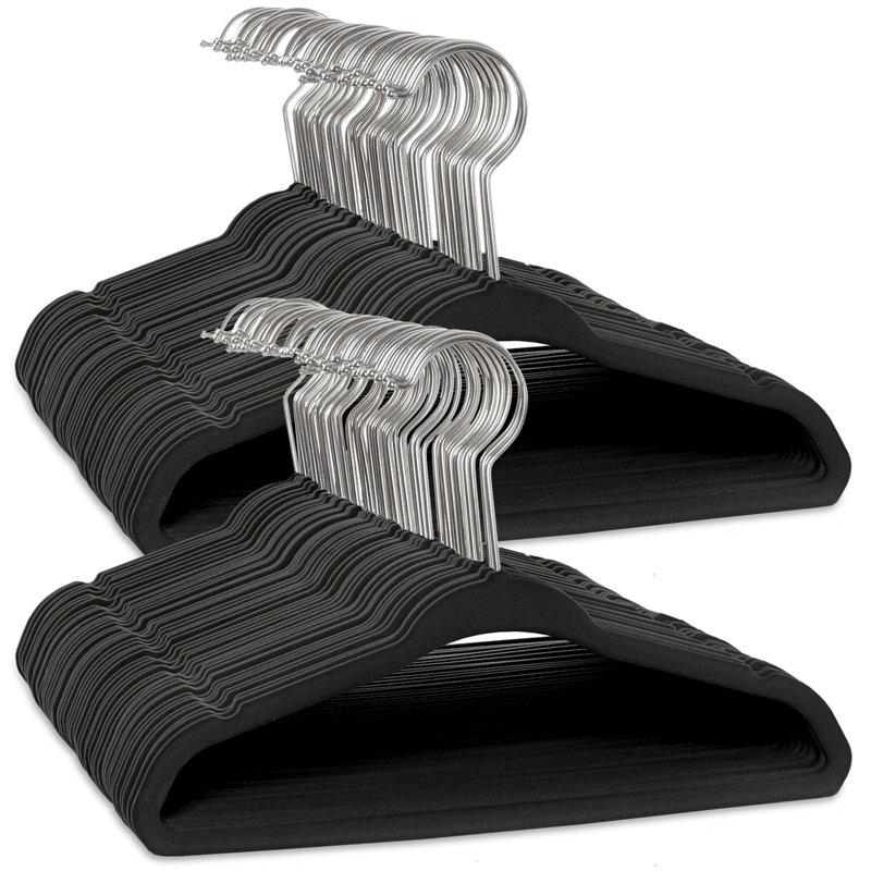 Black Velvet Non-Slip Baby Clothing Hangers, Set of 100