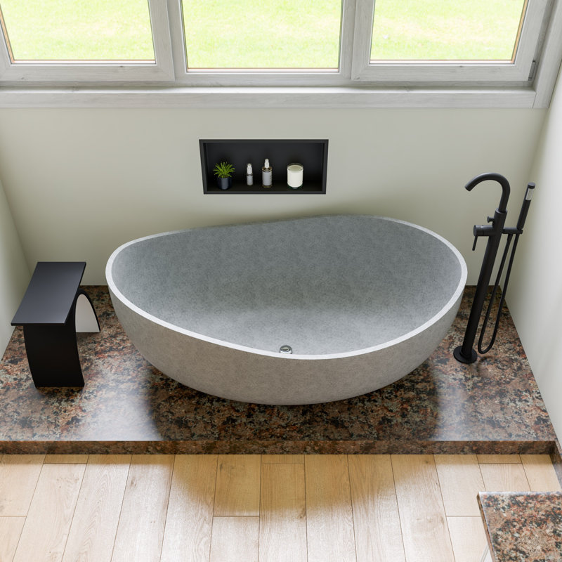 Gray Matte 63'' Freestanding Solid Concrete Oval Bathtub