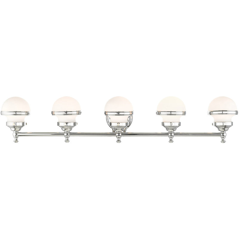 Oldwick Sleek 5-Light Polished Chrome Vanity with Satin Opal Glass