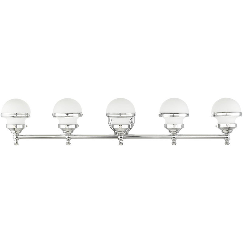 Oldwick Sleek 5-Light Polished Chrome Vanity with Satin Opal Glass