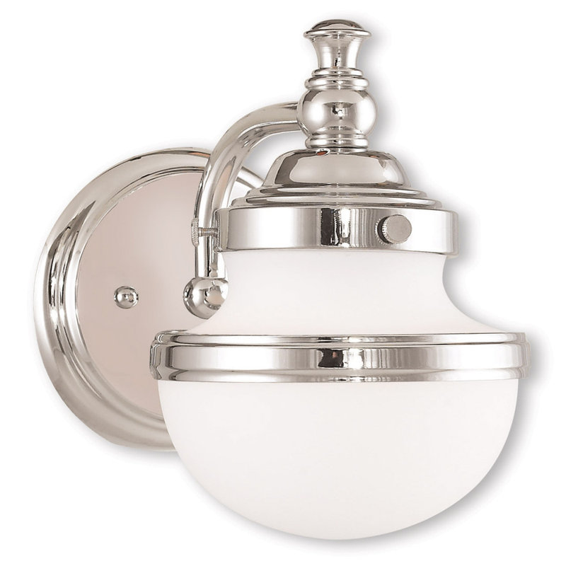 Sleek Industrial Polished Chrome 1-Light Bath Vanity with Hand Blown Opal Glass