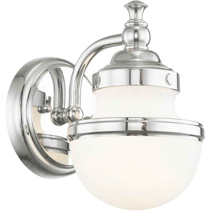 Sleek Industrial Polished Chrome 1-Light Bath Vanity with Hand Blown Opal Glass