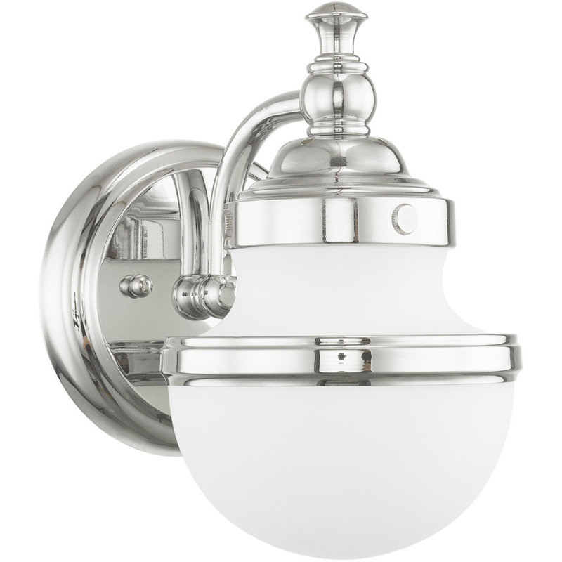 Sleek Industrial Polished Chrome 1-Light Bath Vanity with Hand Blown Opal Glass