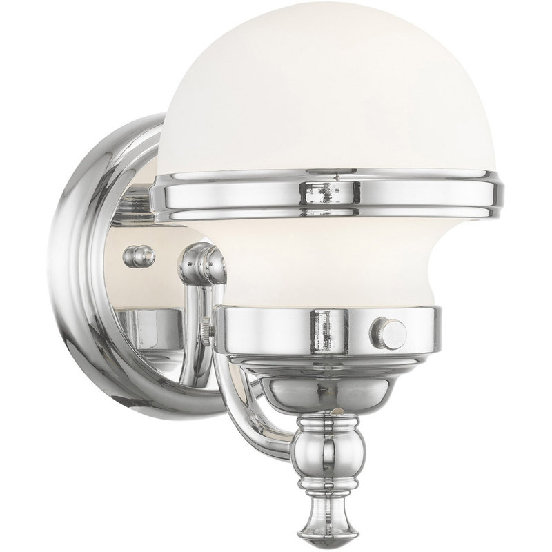 Sleek Industrial Polished Chrome 1-Light Bath Vanity with Hand Blown Opal Glass