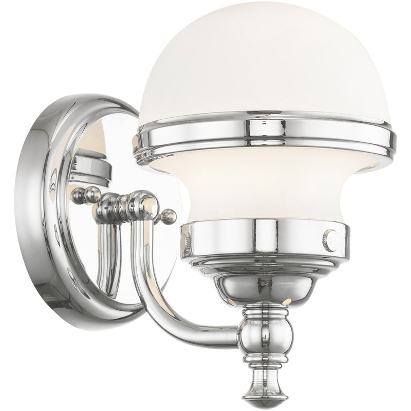 Sleek Industrial Polished Chrome 1-Light Bath Vanity with Hand Blown Opal Glass