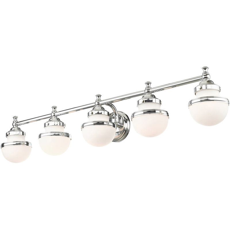 Oldwick Sleek 5-Light Polished Chrome Vanity with Satin Opal Glass