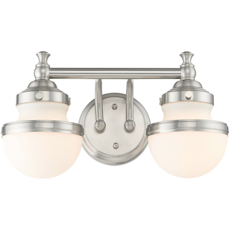 Sleek Industrial Brushed Nickel 2-Light Vanity with Satin Opal White Glass