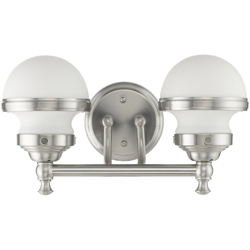 Sleek Industrial Brushed Nickel 2-Light Vanity with Satin Opal White Glass