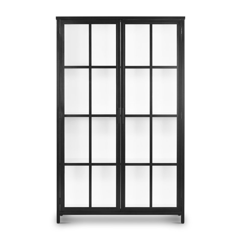 Contemporary Black and White Iron Glass Panel Curio Cabinet