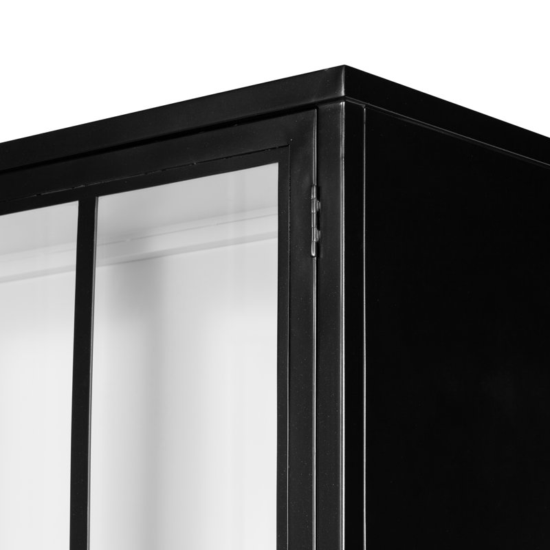 Contemporary Black and White Iron Glass Panel Curio Cabinet
