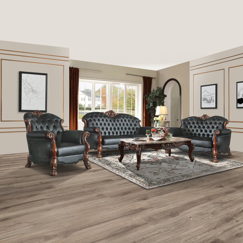 Dresden Cherry Oak Faux Leather Accent Chair with Nail-head Trim