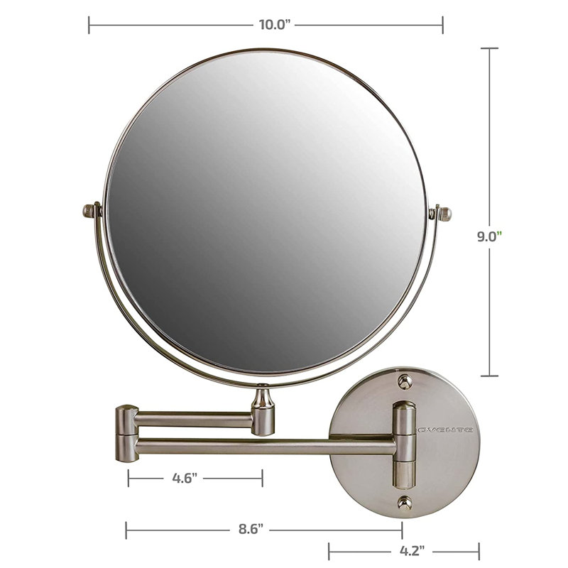 Nickel Brushed 9" Round Wall Mount Makeup Mirror with Extendable Arm