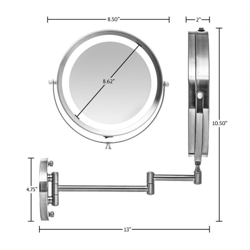 Nickel Brushed Round LED Wall Mounted Magnifying Mirror