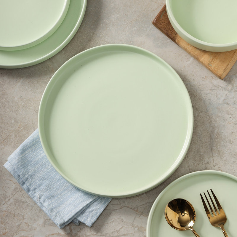 Lime Green Porcelain Minimalist Dinner Plate Set, 6-Piece