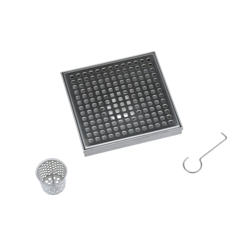 4" x 4" Stainless Steel Square Shower Drain with Grate