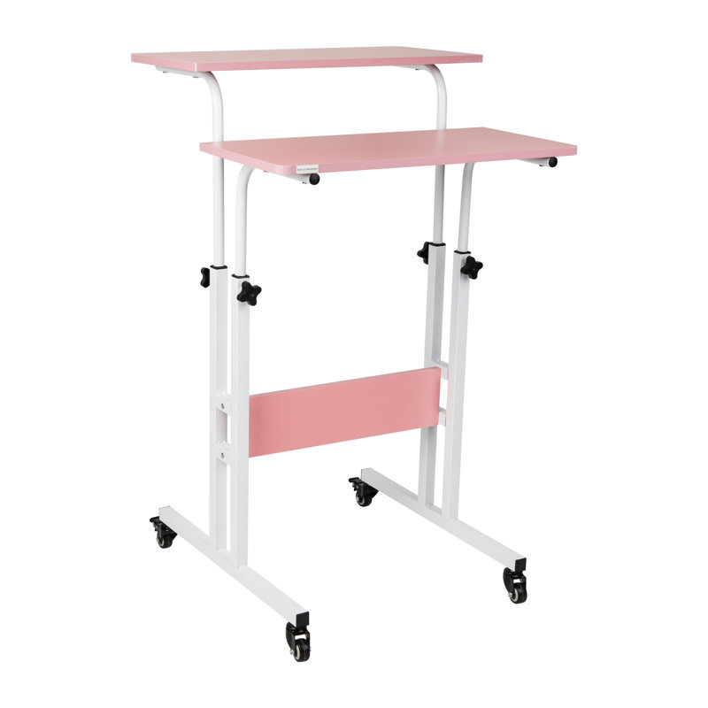 Chic Pink Adjustable Height Wood Standing Desk with Keyboard Tray