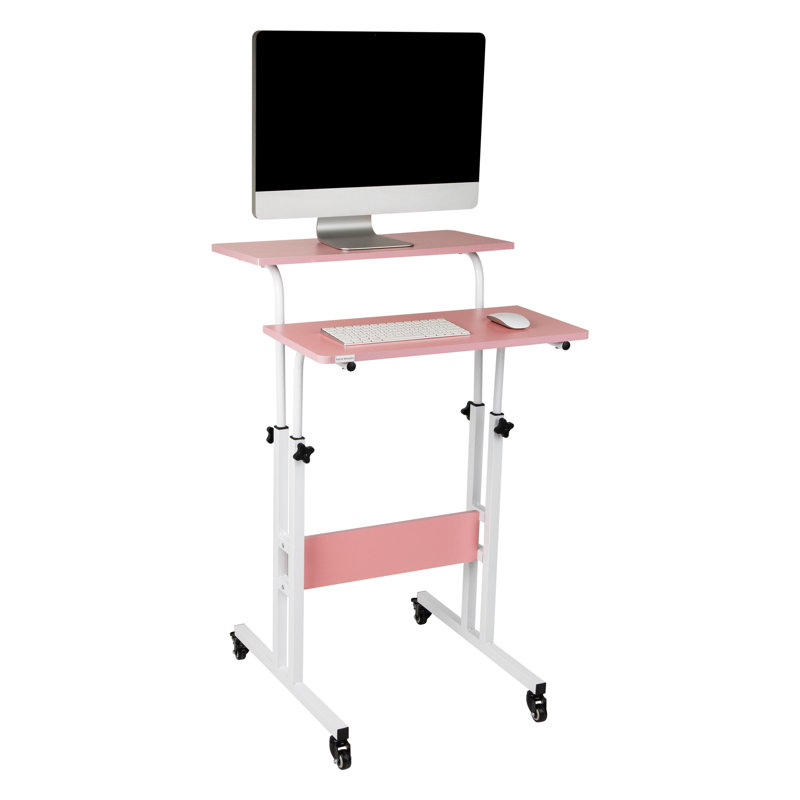Chic Pink Adjustable Height Wood Standing Desk with Keyboard Tray
