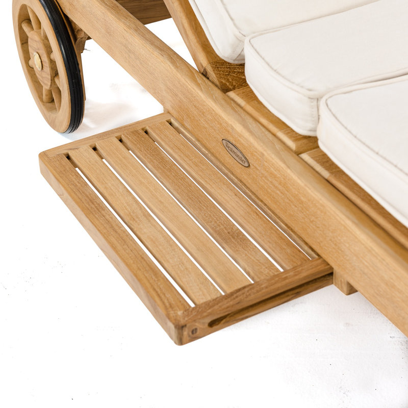 Brown Teak Double Chaise Lounger with Wheels