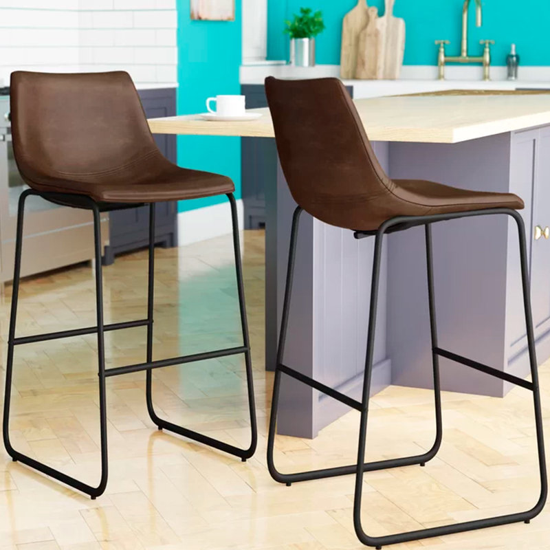 Modern 26" Brown Faux Leather Counter Stool with Metal Legs