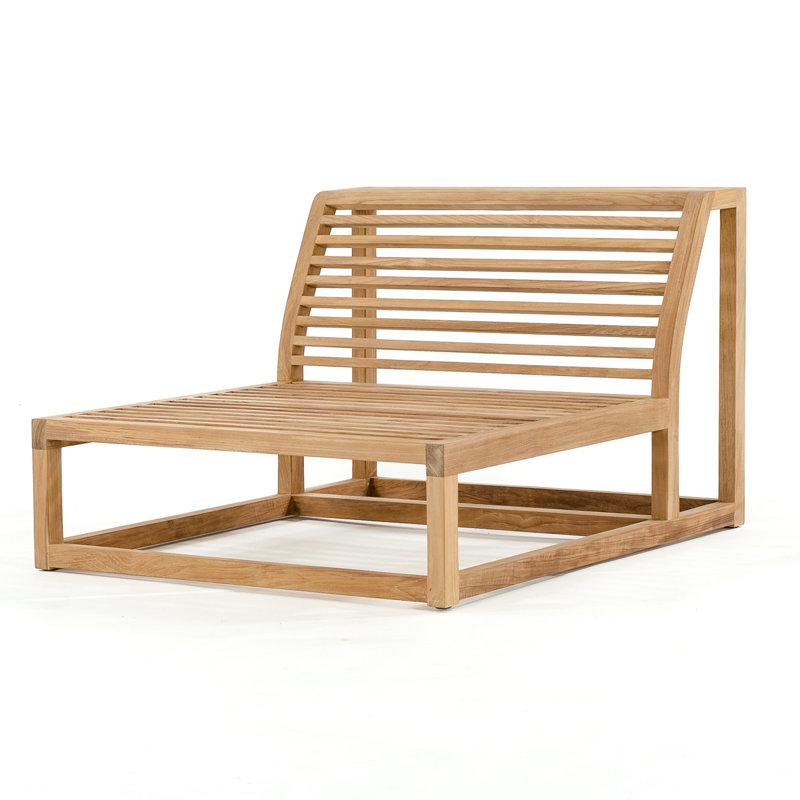 Reversible Teak Wood Outdoor Loveseat with Off-White Cushions