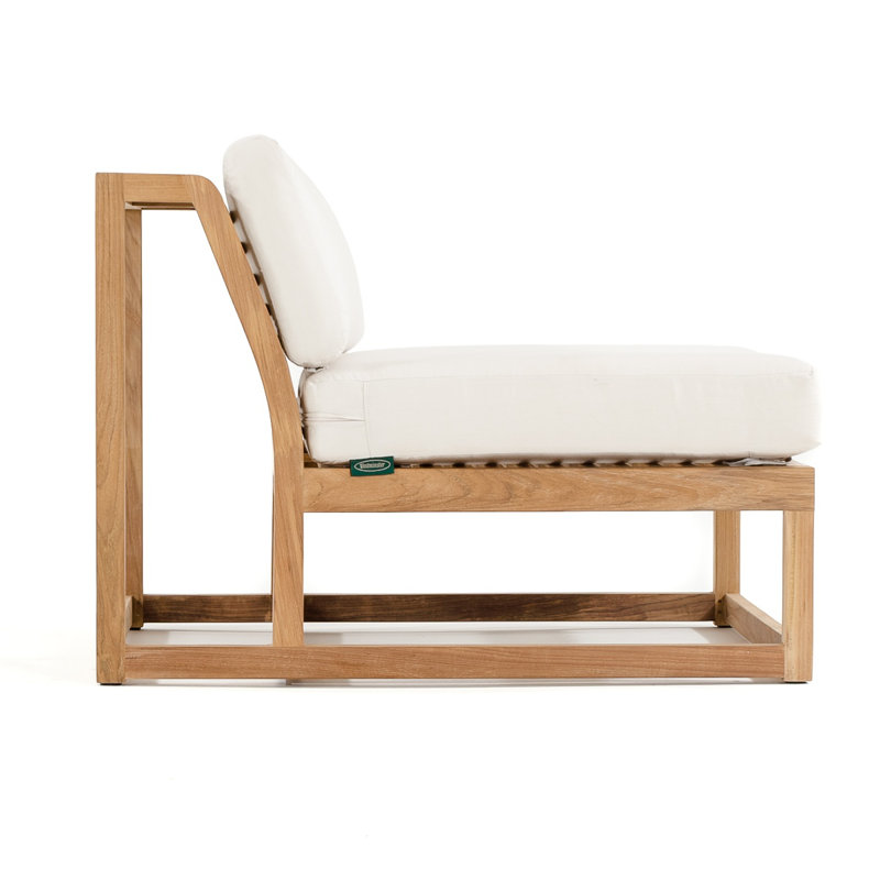 Reversible Teak Wood Outdoor Loveseat with Off-White Cushions